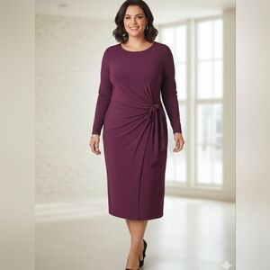 anne klein purple dress Anne Klein Puff Sleeve A-line Midi Dress In Purple